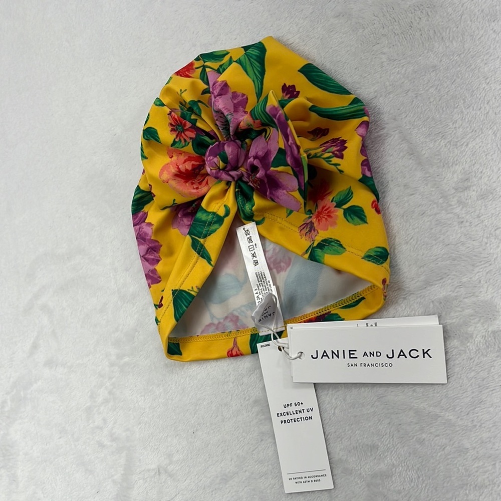 NWT Janie & Jack 2-3 Years 50 SPF Bowtie G X Yellow‎ Floral Swim Hat